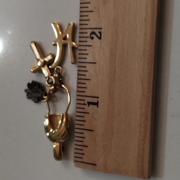 Monet gold tone charms monogram H cross and maple leaves 2 inches long - Picture 6 of 8